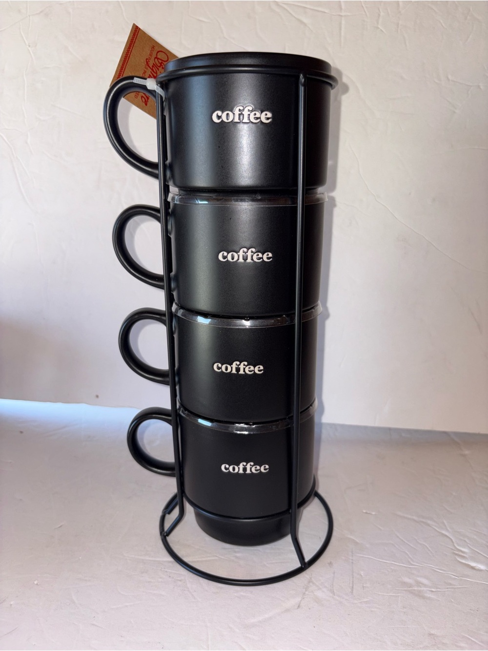 NWT - Signature Housewares 4pc Black Stacked Coffee Mugs